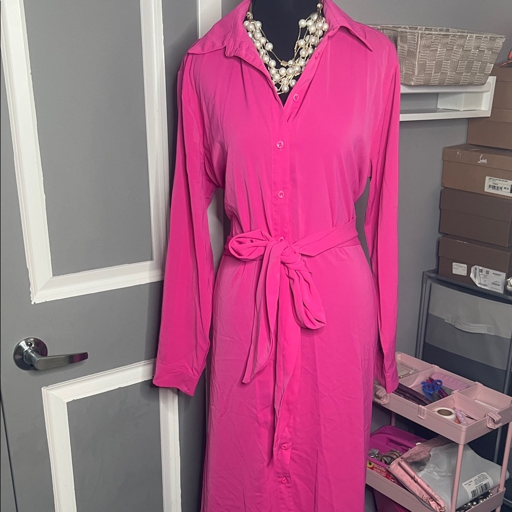 Private Label Vibrant Pink Long Sleeve Dress